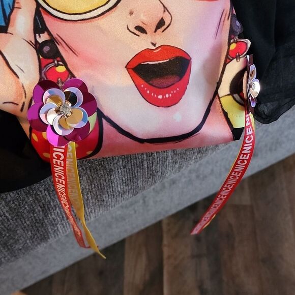 NWT Ellazhu Girl Face‎ Print Black Dress One Size - Picture 9 of 9